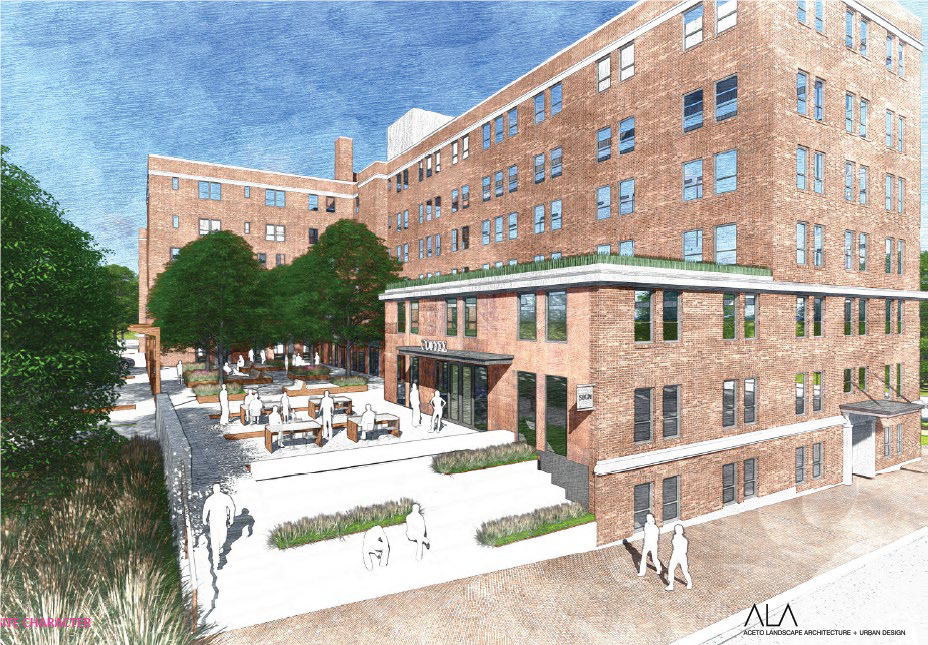 An architect's rendering of The Nightingale, the new workforce housing development being redeveloped from the historic Mercy Hospital in downtown Portland.
