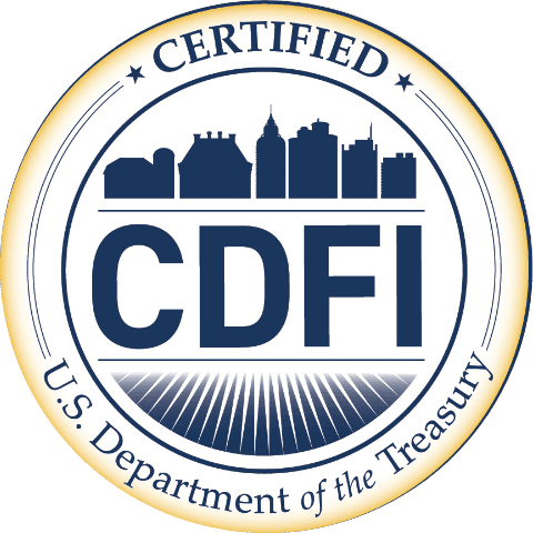 Official round, blue and yellow logo for a certified Community Development Financial Institution