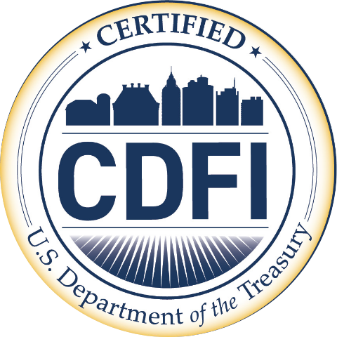 Official round, blue and yellow logo for a certified Community Development Financial Institution