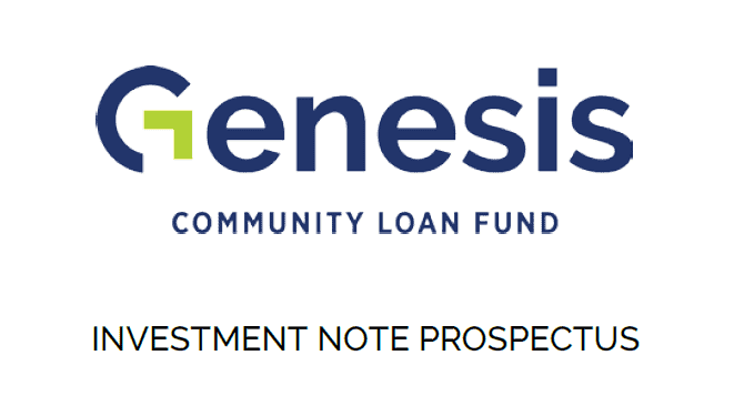Genesis Community Loan Fund logo with investment note prospectus text.