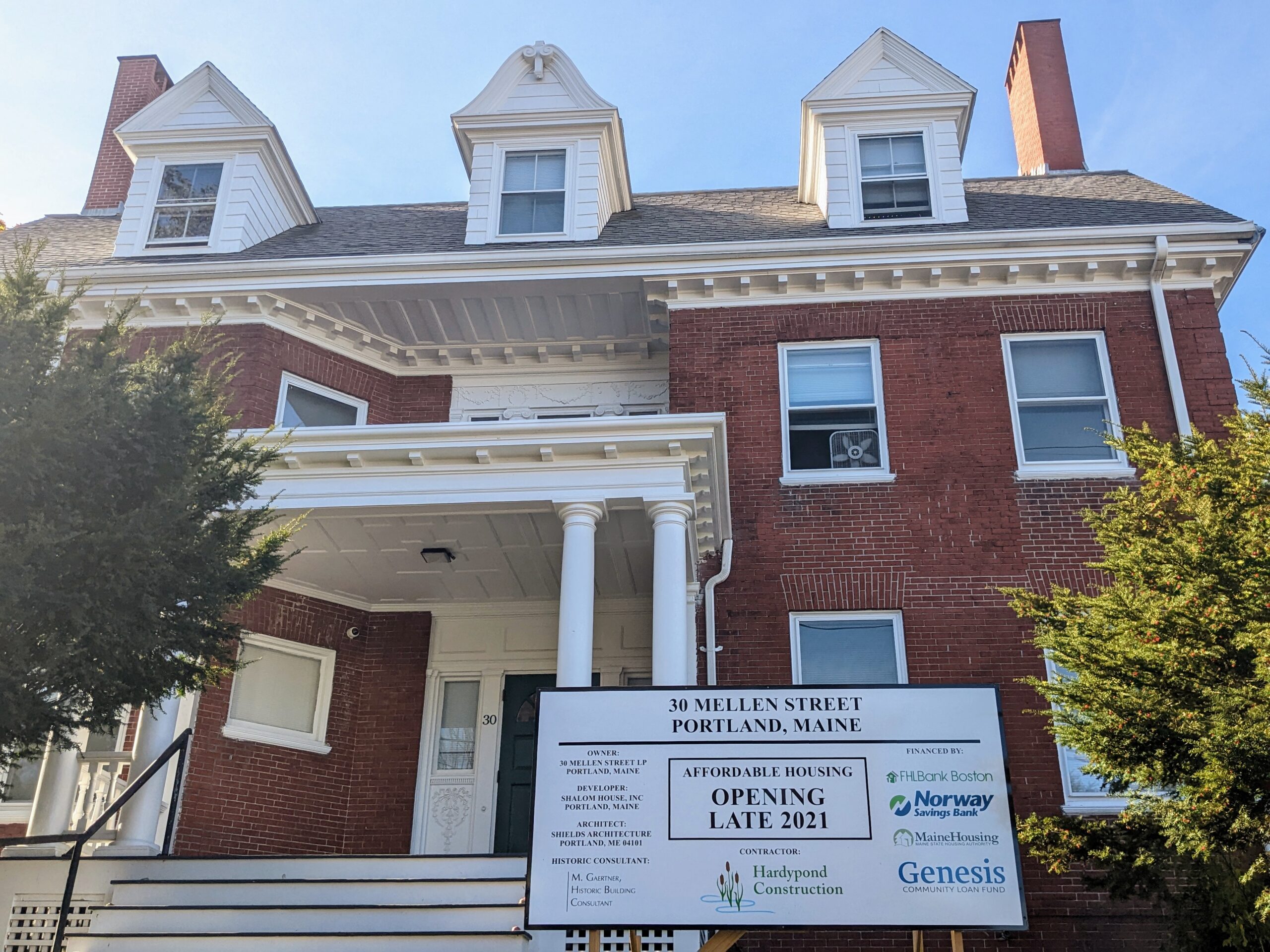 The front entrance of the stately historic property at 30 Mellen Street in Portland, which Genesis helped Shalom House renovate to provide supportive housing for individuals with chronic or persistent mental illness.