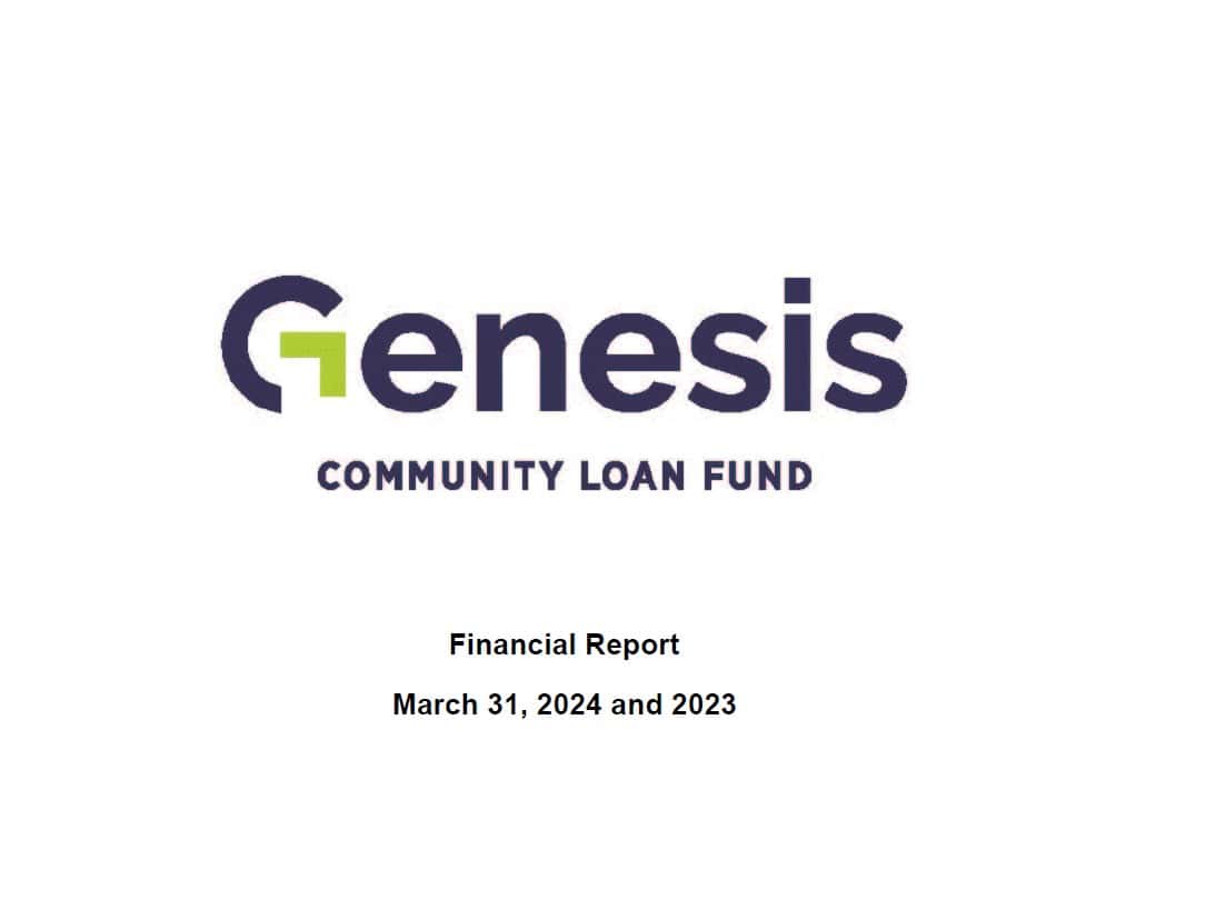 Genesis Community Loan Fund logo on financial report cover page.