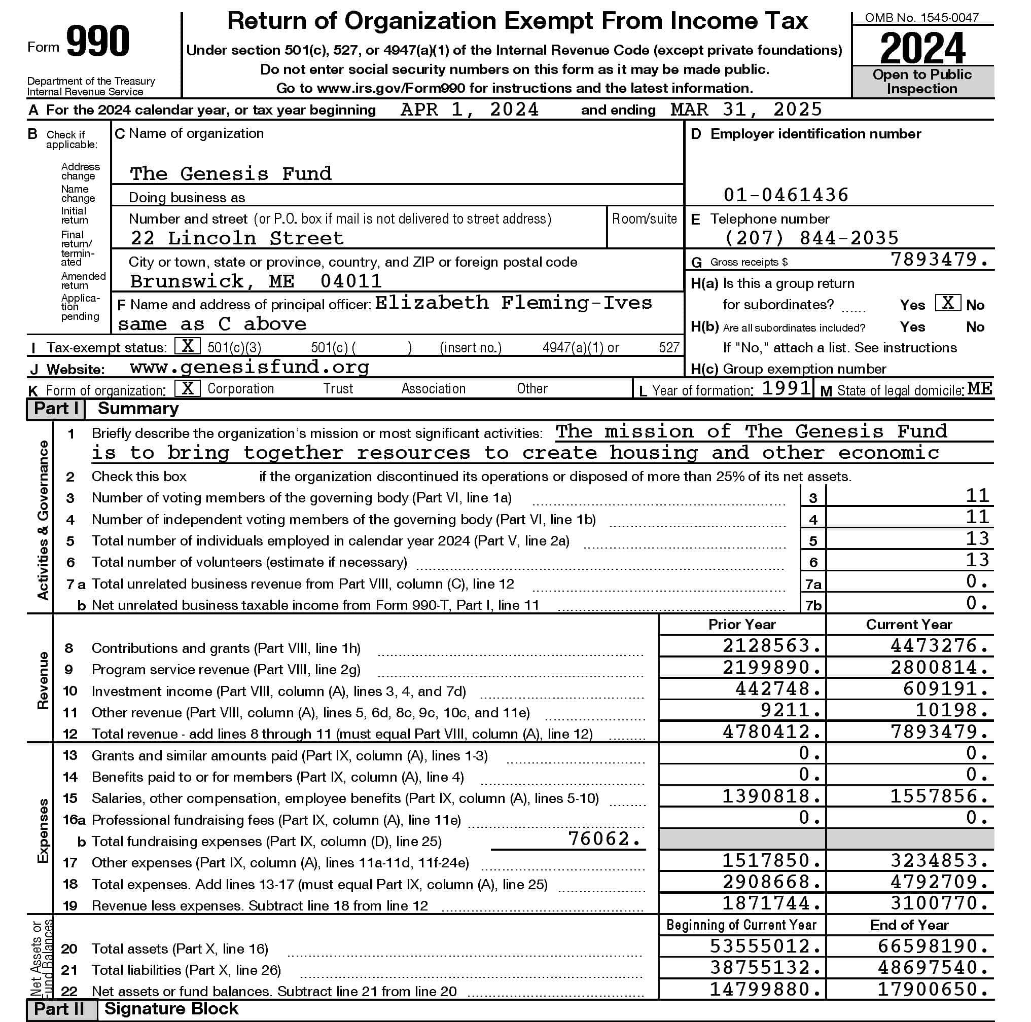 The Genesis Fund logo on a financial report document.